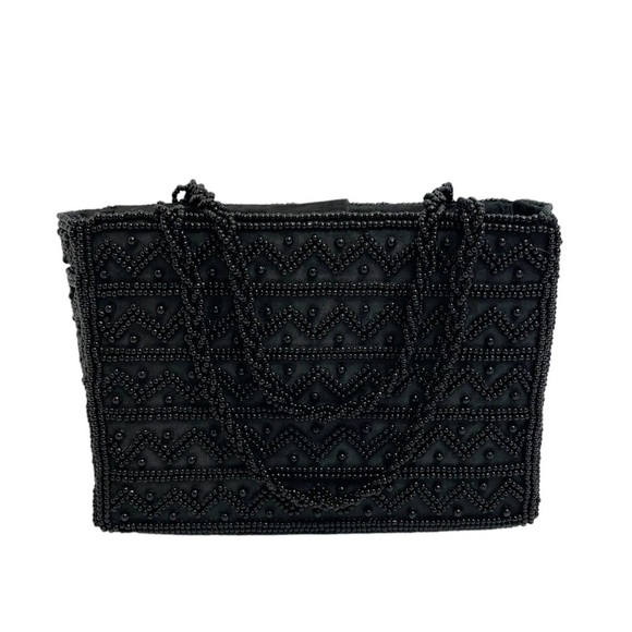 Valerie Stevens Vintage Black Beaded Evening Bag Purse Handbag Beadwork Formal - Picture 1 of 6